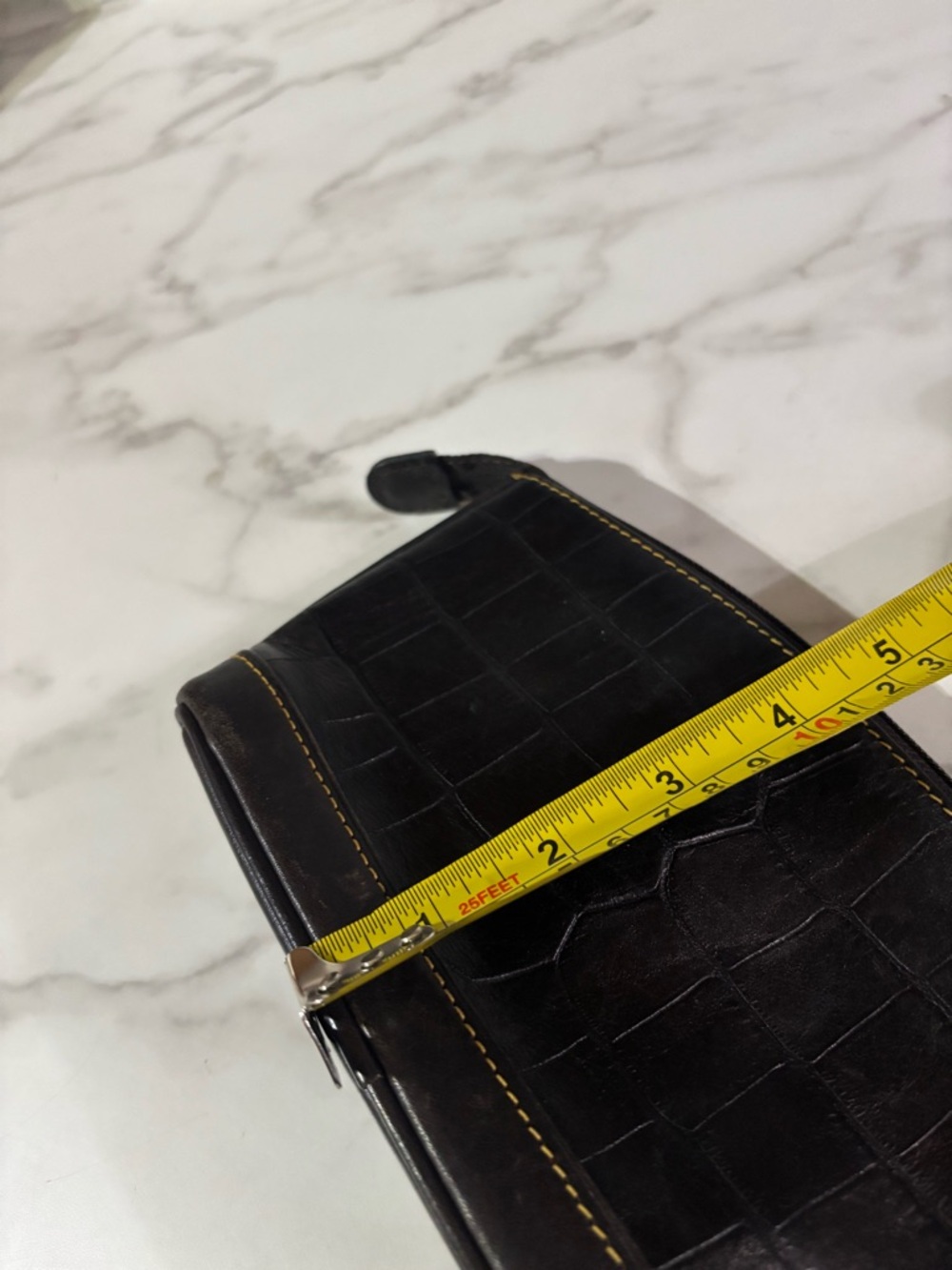 Dooney & Bourke Croc-Embossed Leather Toiletry Pouch with Yellow Stitching - Picture 7 of 10